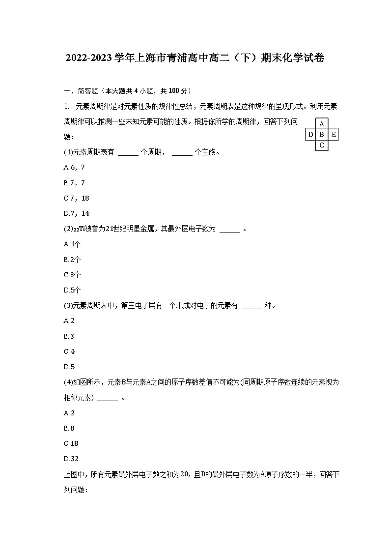 2022-2023学年上海市青浦高中高二（下）期末化学试卷（含解析）01