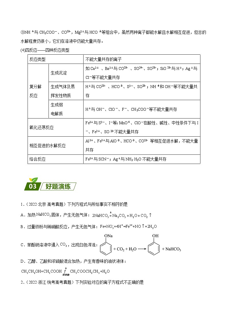 查补易混易错04 离子反应-【查漏补缺】2023年高考化学三轮冲刺过关（全国通用）（解析版） 试卷03