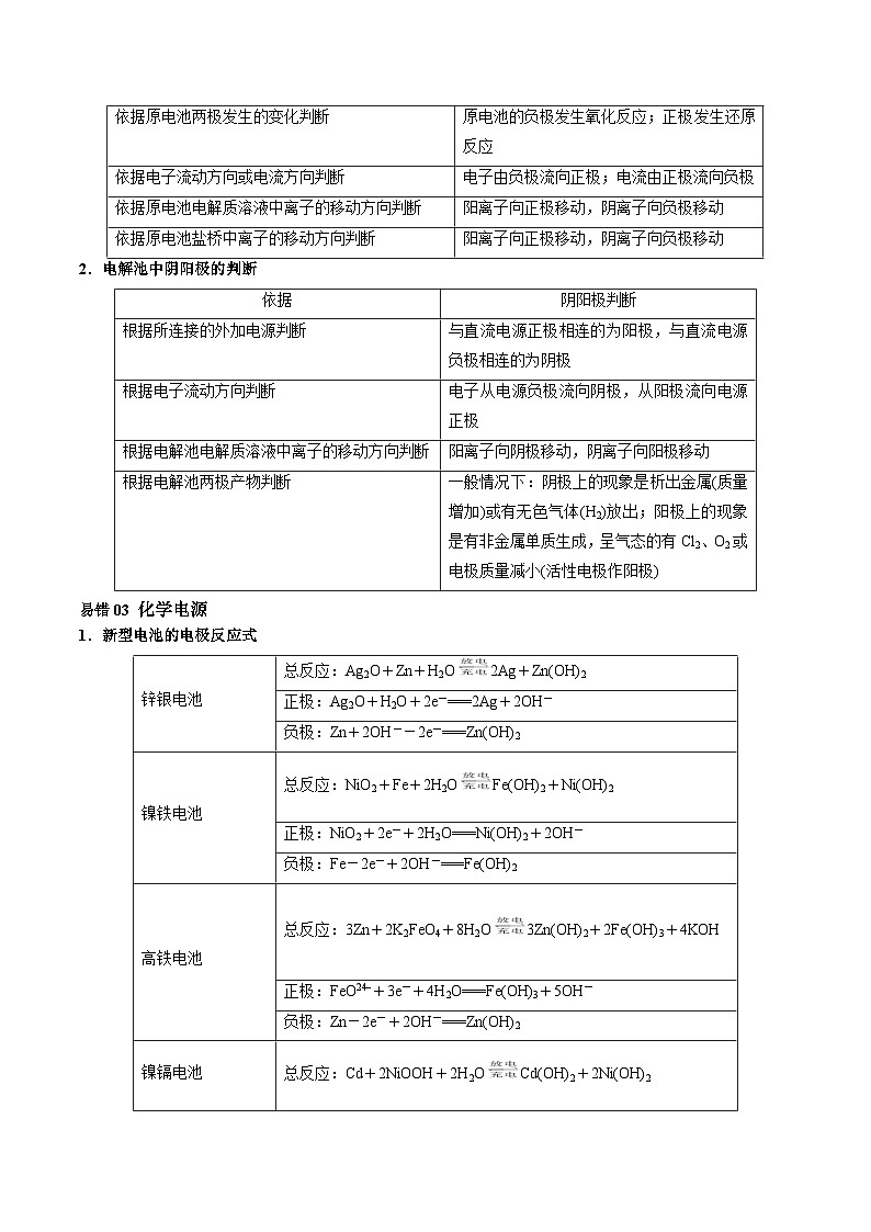 查补易混易错09 电化学基础-【查漏补缺】2023年高考化学三轮冲刺过关（全国通用）（原卷版）02