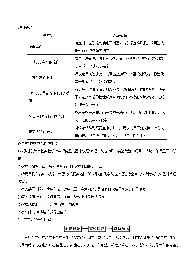 查补易混易错14 化学实验方案与探究-【查漏补缺】2023年高考化学三轮冲刺过关（全国通用）（原卷版）02