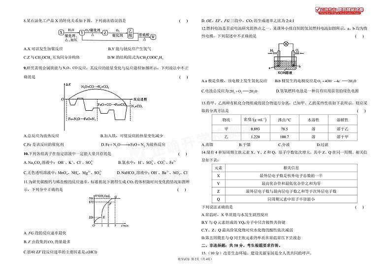 2023年秋长沙一中高二化学开学摸底考试检测卷及参考答案02