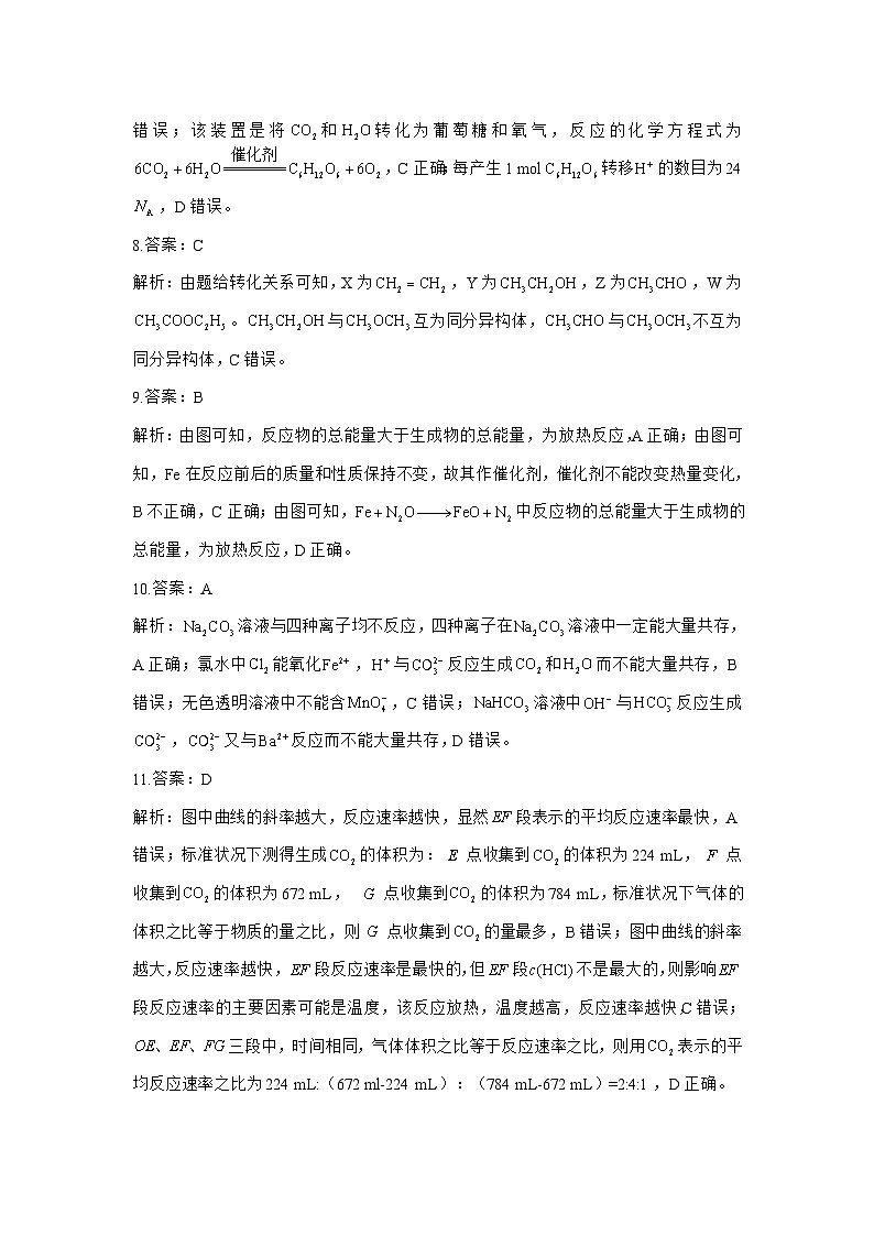 2023年秋高二开学摸底考试检测卷 化学 参考答案第2页