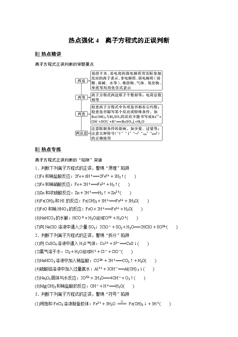 2024年高考化学一轮复习课件（鲁科版）第2章 热点强化4　离子方程式的正误判断01