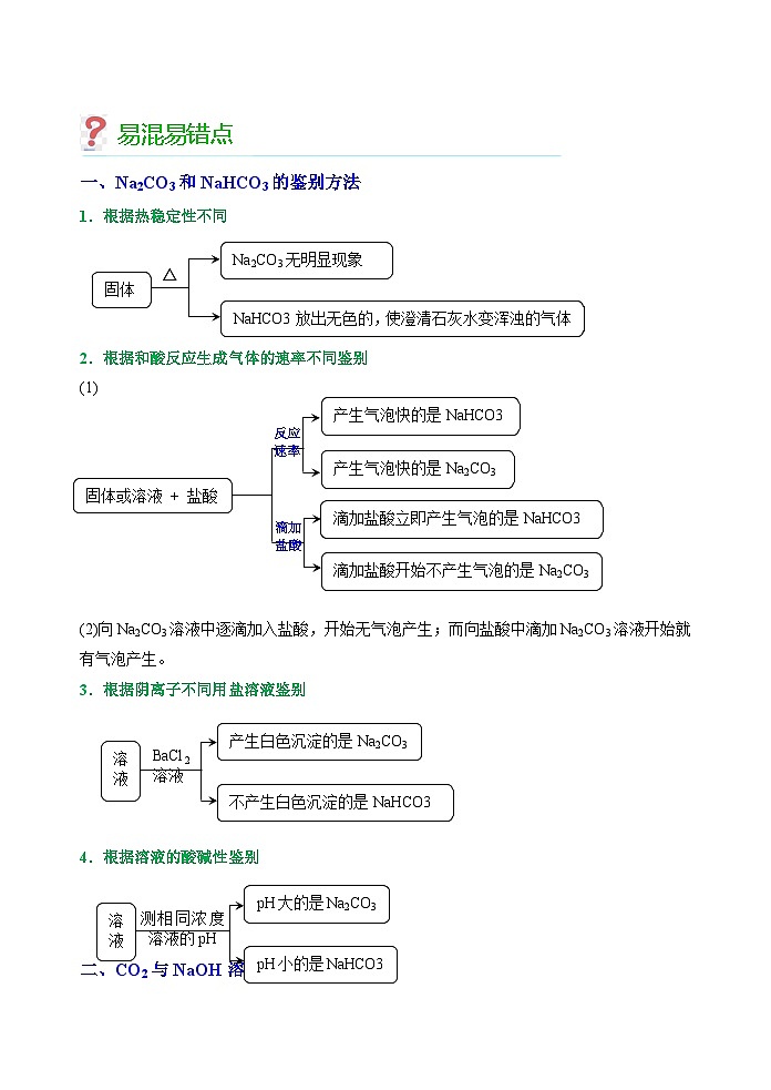 第09讲  Na2CO3、NaHCO3的性质、应用和计算-2023-2024学年高一化学易混易错巧讲精练（人教版2019必修第一册）第3页