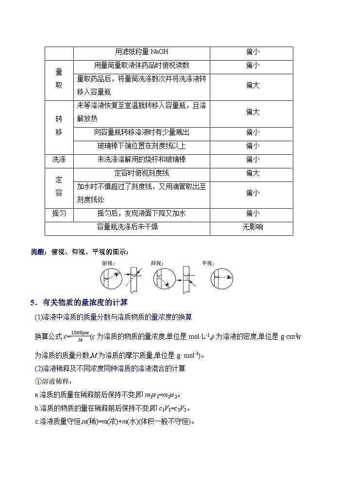 第13讲  物质的量浓度配制及应用-2023-2024学年高一化学易混易错巧讲精练（人教版2019必修第一册）03