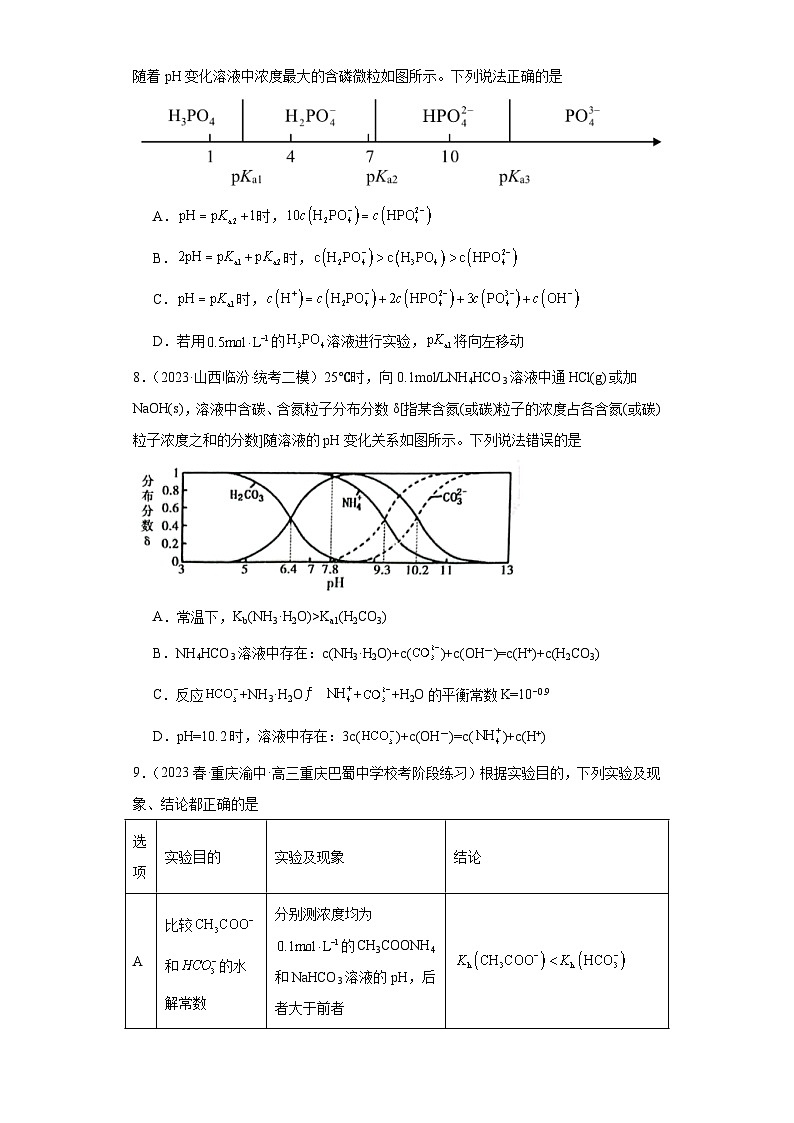 2024届高三新高考化学大一轮专题训练题----盐类的水解03
