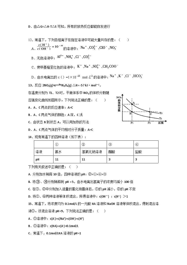彭州五校联考高二下学期化学期中试题及答案03