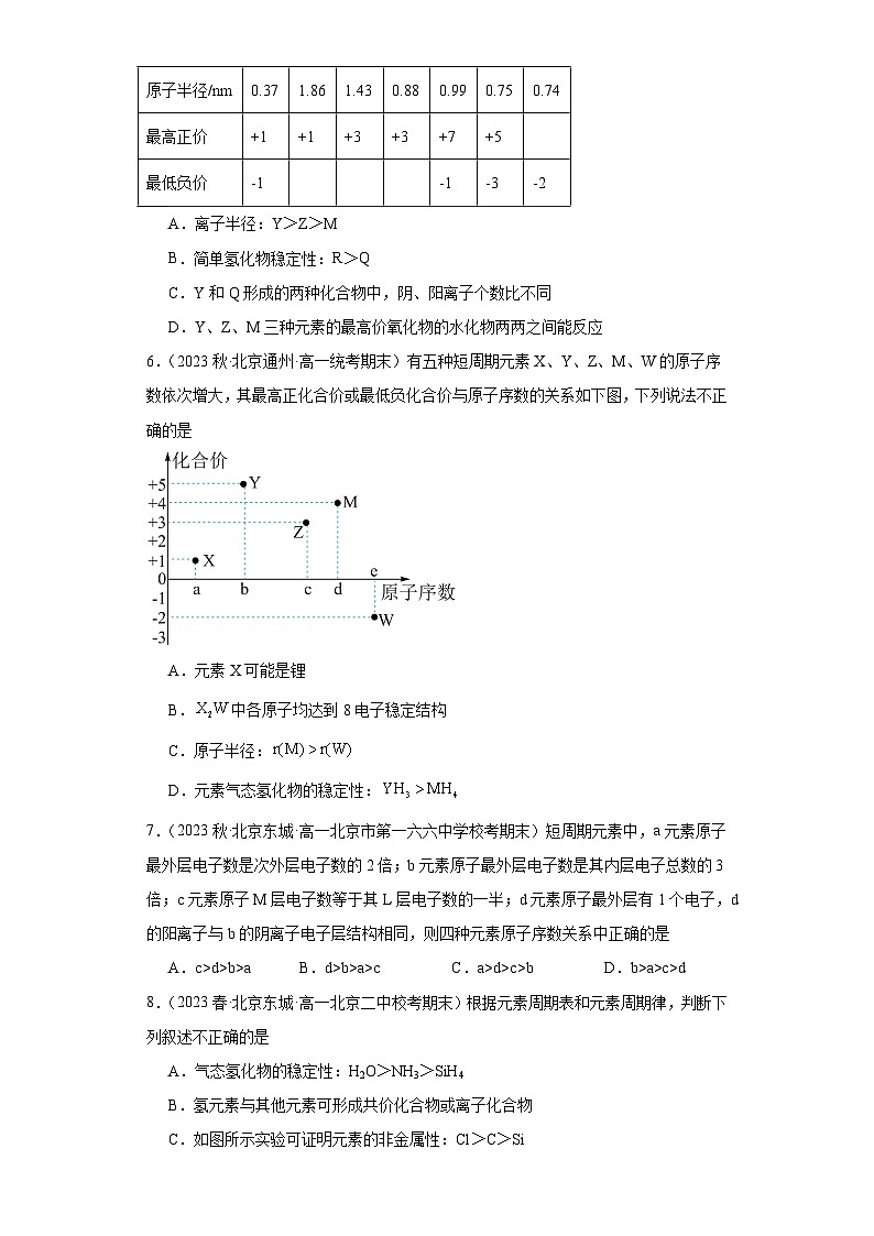 北京市各地区2022-2023学年高一上学期期末化学试题知识点分类汇编-13元素周期律02