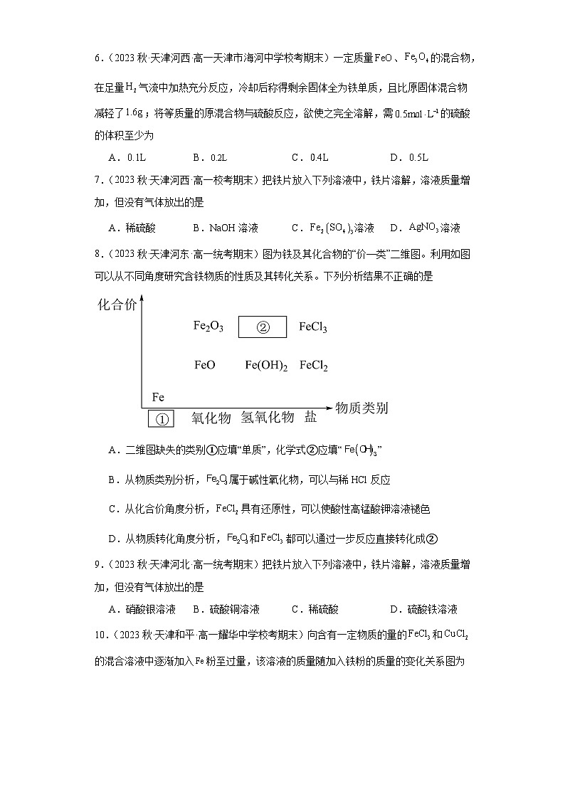 天津市各地区2022-2023学年高一上学期期末化学试题知识点分类汇编-07铁及其化合物第2页
