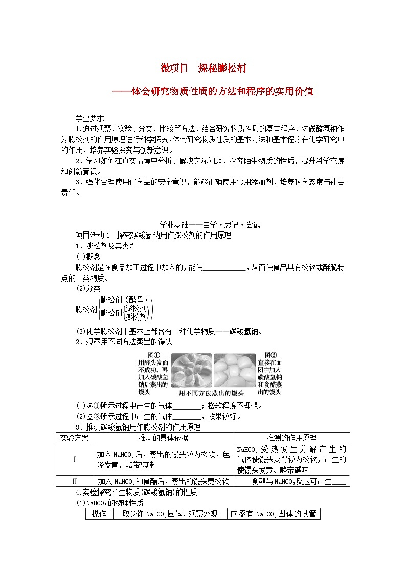 2023_2024学年新教材高中化学微项目探秘膨松剂01学生用书鲁科版必修第一册01
