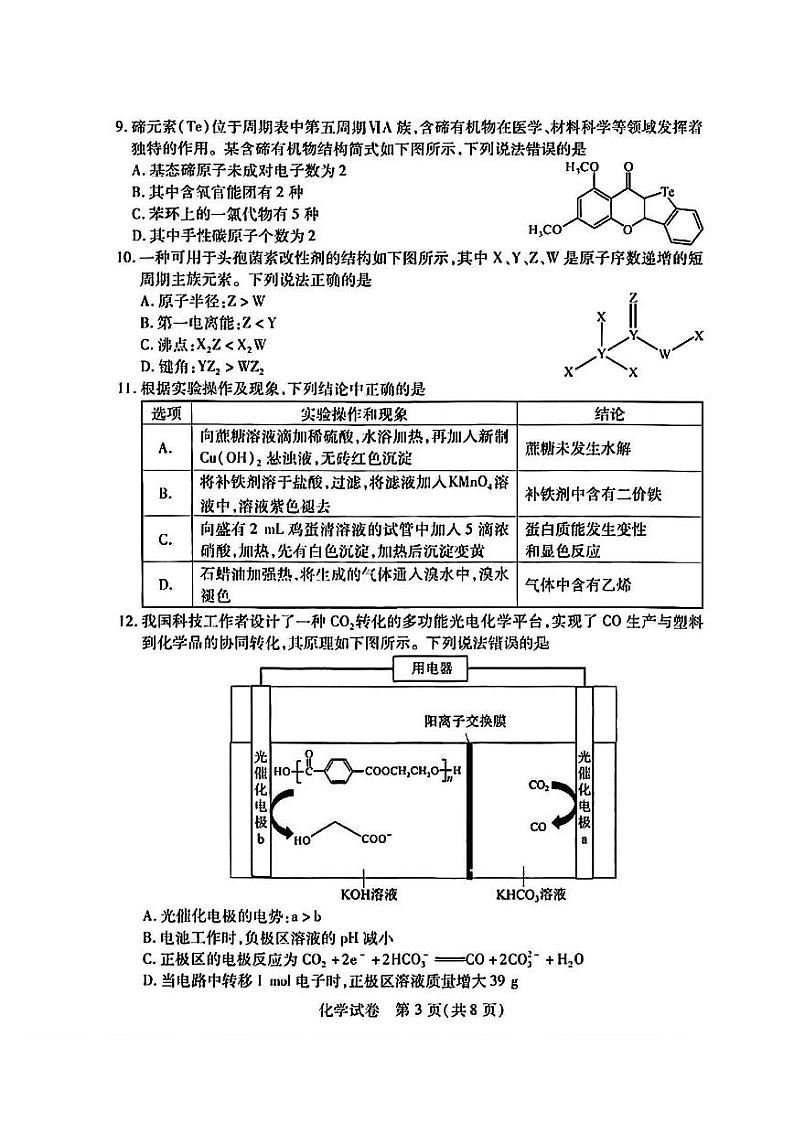 2024届武汉市高三九月调研考试 化学试卷03