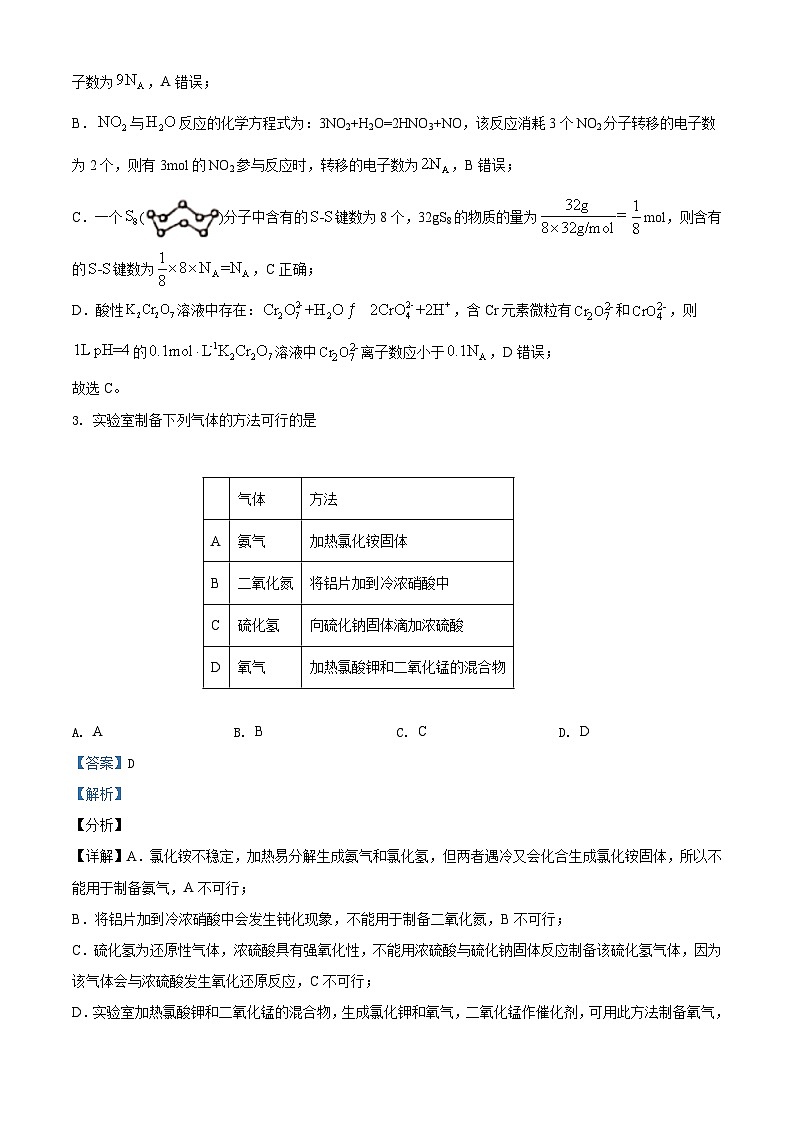 2021年高考全国甲卷化学试题（解析版）02