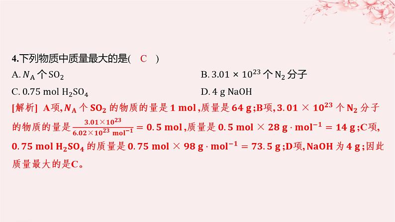 江苏专用2023_2024学年新教材高中化学专题1物质的分类及计量第二单元物质的化学计量第一课时物质的量分层作业课件苏教版必修第一册04