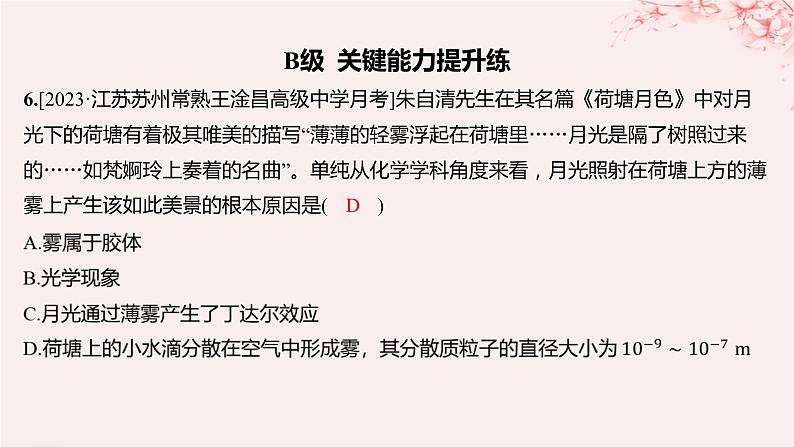 江苏专用2023_2024学年新教材高中化学专题1物质的分类及计量第三单元物质的分散系第一课时分散系胶体分层作业课件苏教版必修第一册第6页