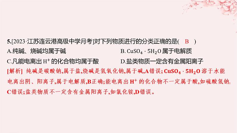 江苏专用2023_2024学年新教材高中化学专题1物质的分类及计量第三单元物质的分散系第二课时电解质溶液分层作业课件苏教版必修第一册05