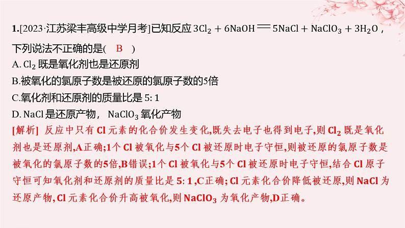 江苏专用2023_2024学年新教材高中化学专题3从海水中获得的化学物质微专题2氧化还原反应中的四种规律分层作业课件苏教版必修第一册01