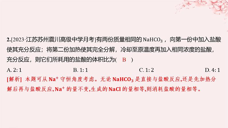 江苏专用2023_2024学年新教材高中化学专题3从海水中获得的化学物质微专题3碳酸钠和碳酸氢钠的除杂和相关计算分层作业课件苏教版必修第一册02