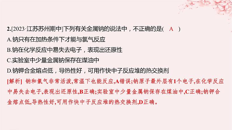 江苏专用2023_2024学年新教材高中化学专题3从海水中获得的化学物质第二单元金属钠及钠的化合物第一课时钠的性质与制备分层作业课件苏教版必修第一册03