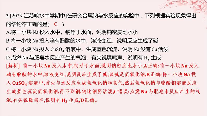 江苏专用2023_2024学年新教材高中化学专题3从海水中获得的化学物质第二单元金属钠及钠的化合物第一课时钠的性质与制备分层作业课件苏教版必修第一册04