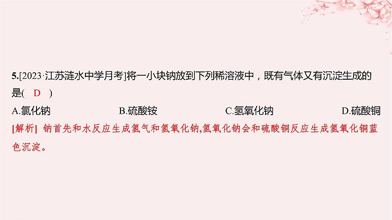 江苏专用2023_2024学年新教材高中化学专题3从海水中获得的化学物质第二单元金属钠及钠的化合物第一课时钠的性质与制备分层作业课件苏教版必修第一册07