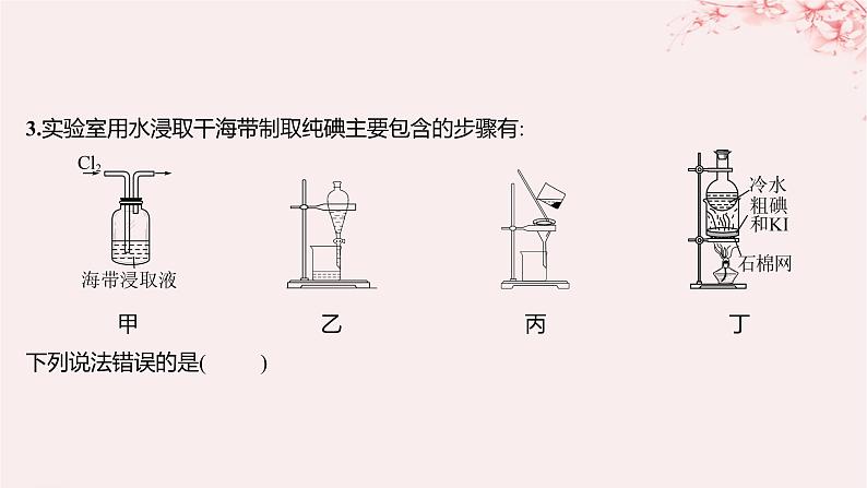 江苏专用2023_2024学年新教材高中化学专题3从海水中获得的化学物质第三单元海洋化学资源的综合利用第二课时从海水中提取镁从海带中提取碘分层作业课件苏教版必修第一册03