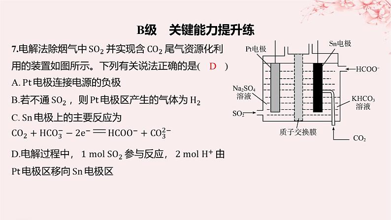 江苏专用2023_2024学年新教材高中化学专题1化学反应与能量变化第二单元化学能与电能的转化第四课时电解池的工作原理分层作业课件苏教版选择性必修107