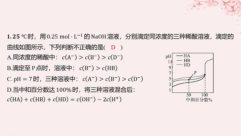 江苏专用2023_2024学年新教材高中化学专题3水溶液中的离子反应第三单元盐类的水解微专题12酸碱中和反应过程中的图像分析分层作业课件苏教版选择性必修101