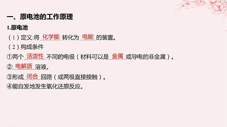 江苏专用2023_2024学年新教材高中化学专题1化学反应与能量变化第二单元化学能与电能的转化第一课时原电池的工作原理课件苏教版选择性必修105