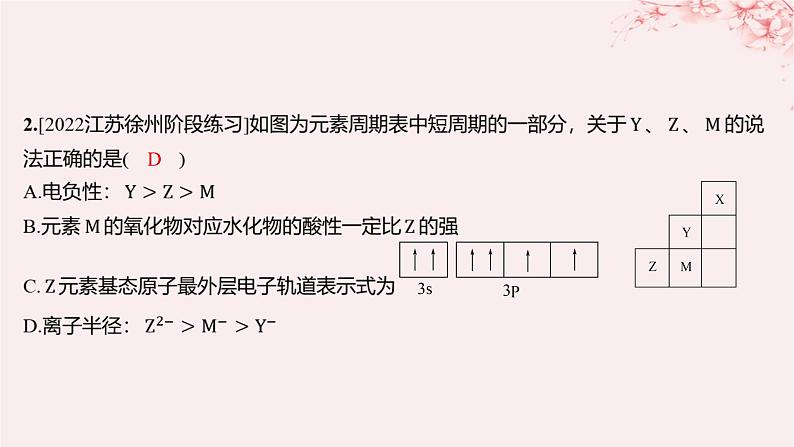 江苏专用2023_2024学年新教材高中化学专题2原子结构与元素性质第二单元元素性质的递变规律微专题2元素推断与元素周期律的综合应用分层作业课件苏教版选择性必修202