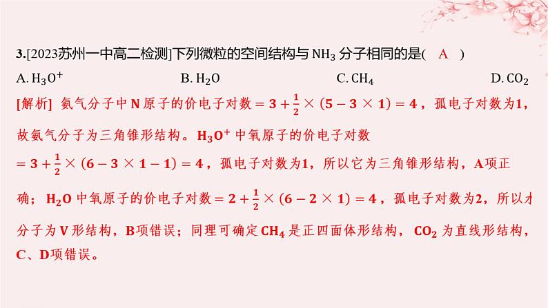 江苏专用2023_2024学年新教材高中化学专题4分子空间结构与物质性质第一单元分子的空间结构微专题4运用“两大理论”判断分子或离子的空间结构分层作业课件苏教版选择性必修203