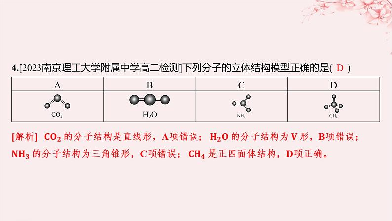 江苏专用2023_2024学年新教材高中化学专题4分子空间结构与物质性质第一单元分子的空间结构第二课时价层电子对互斥模型等电子原理分层作业课件苏教版选择性必修204