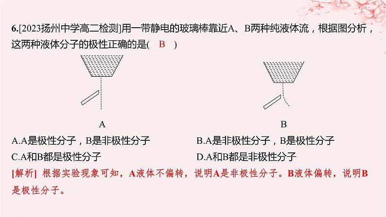 江苏专用2023_2024学年新教材高中化学专题4分子空间结构与物质性质第一单元分子的空间结构第三课时分子的极性手性分子分层作业课件苏教版选择性必修206