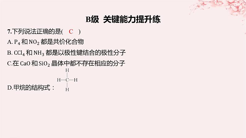 江苏专用2023_2024学年新教材高中化学专题4分子空间结构与物质性质第一单元分子的空间结构第三课时分子的极性手性分子分层作业课件苏教版选择性必修207