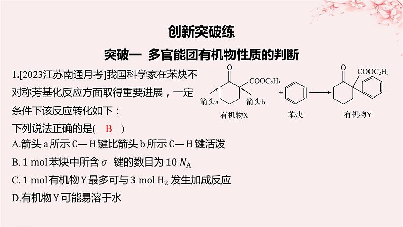 江苏专用2023_2024学年新教材高中化学专题5药物合成的重要原料__卤代烃胺酰胺分层作业课件苏教版选择性必修302