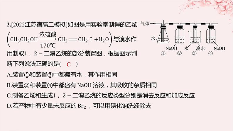 江苏专用2023_2024学年新教材高中化学专题5药物合成的重要原料__卤代烃胺酰胺微专题7卤代烃的形成及在有机合成中的“桥梁”作用分层作业课件苏教版选择性必修304