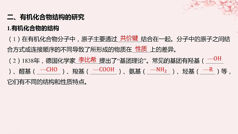 江苏专用2023_2024学年新教材高中化学专题1有机化学的发展及研究思路第二单元科学家怎样研究有机物第二课时有机化合物组成结构的研究课件苏教版选择性必修308