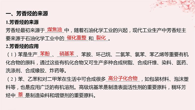 江苏专用2023_2024学年新教材高中化学专题3石油化工的基础物质__烃第二单元芳香烃第二课时芳香烃的来源与应用课件苏教版选择性必修305