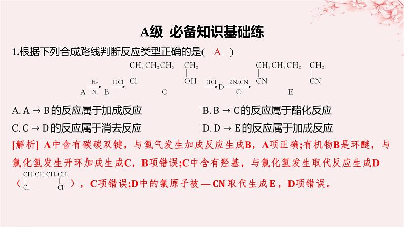 江苏专用2023_2024学年新教材高中化学专题5药物合成的重要原料__卤代烃胺酰胺第三单元有机合成设计第二课时重要有机物之间的转化及合成路线分层作业课件苏教版选择性必修3第2页