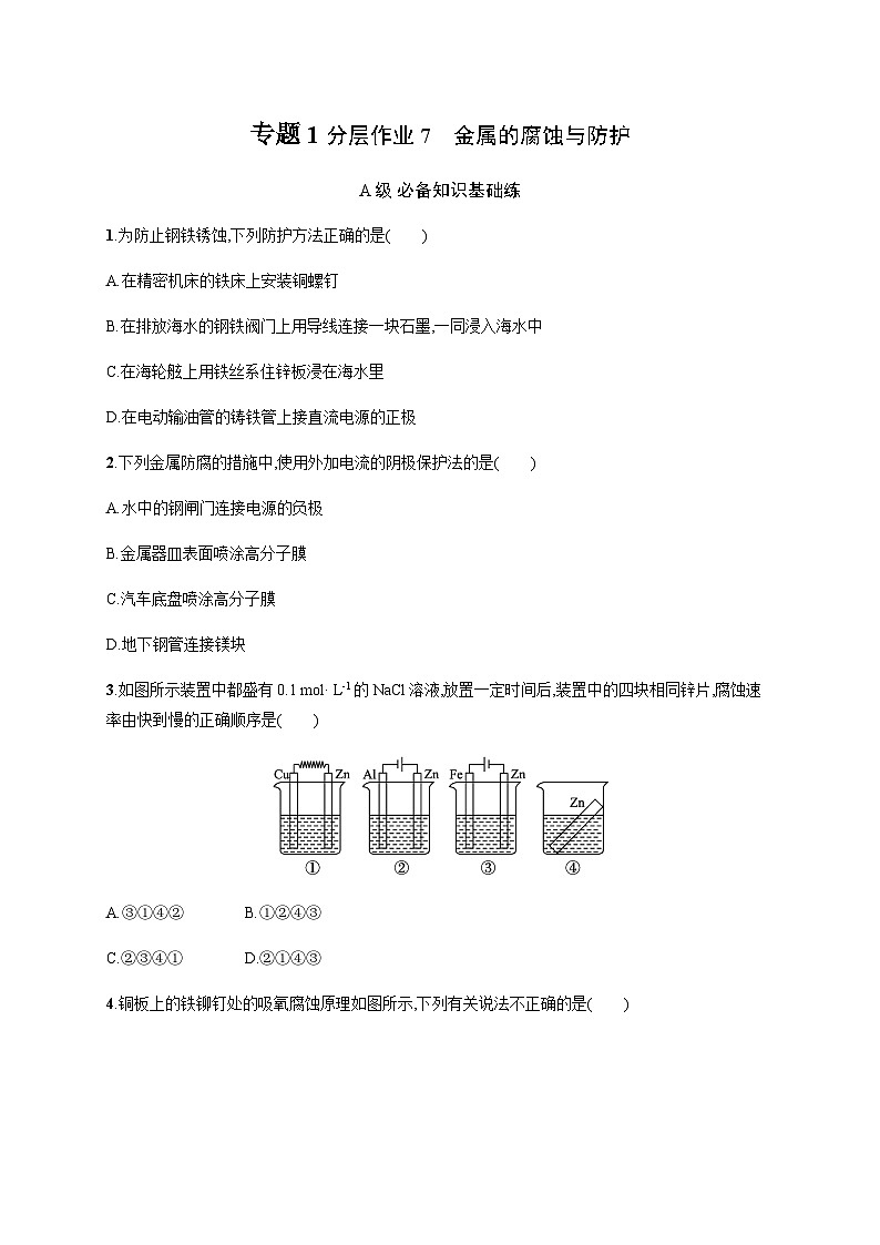2023秋高中化学（苏教2019）选择性必修1 分层作业7　金属的腐蚀与防护  （含解析）第1页
