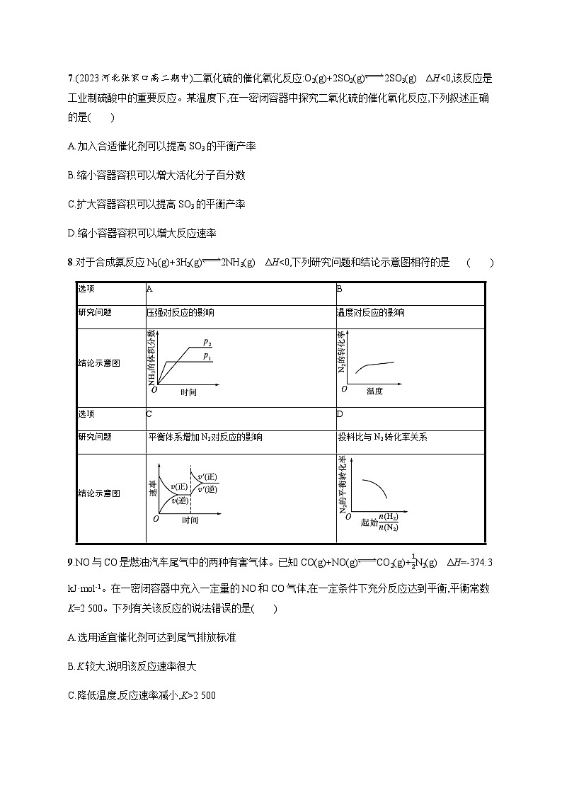 2023秋高中化学（苏教2019）选择性必修1 专题2　化学反应速率与化学平衡  测评 （含解析）第3页