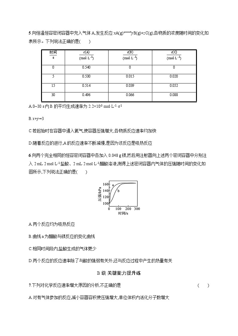 高中化学（苏教2019）选择性必修1 分层作业9　影响化学反应速率的因素  （含解析）02