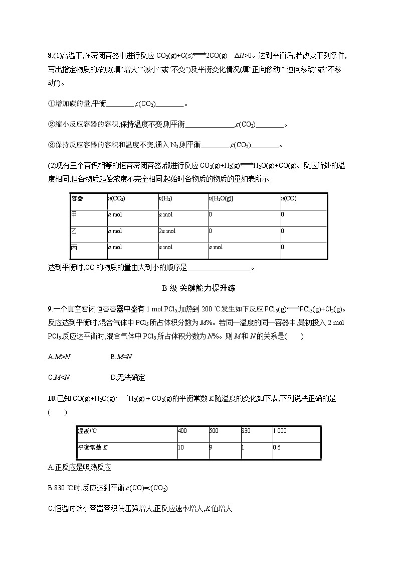 2023秋高中化学（苏教2019）选择性必修1 分层作业13　化学平衡的移动  （含解析）第3页