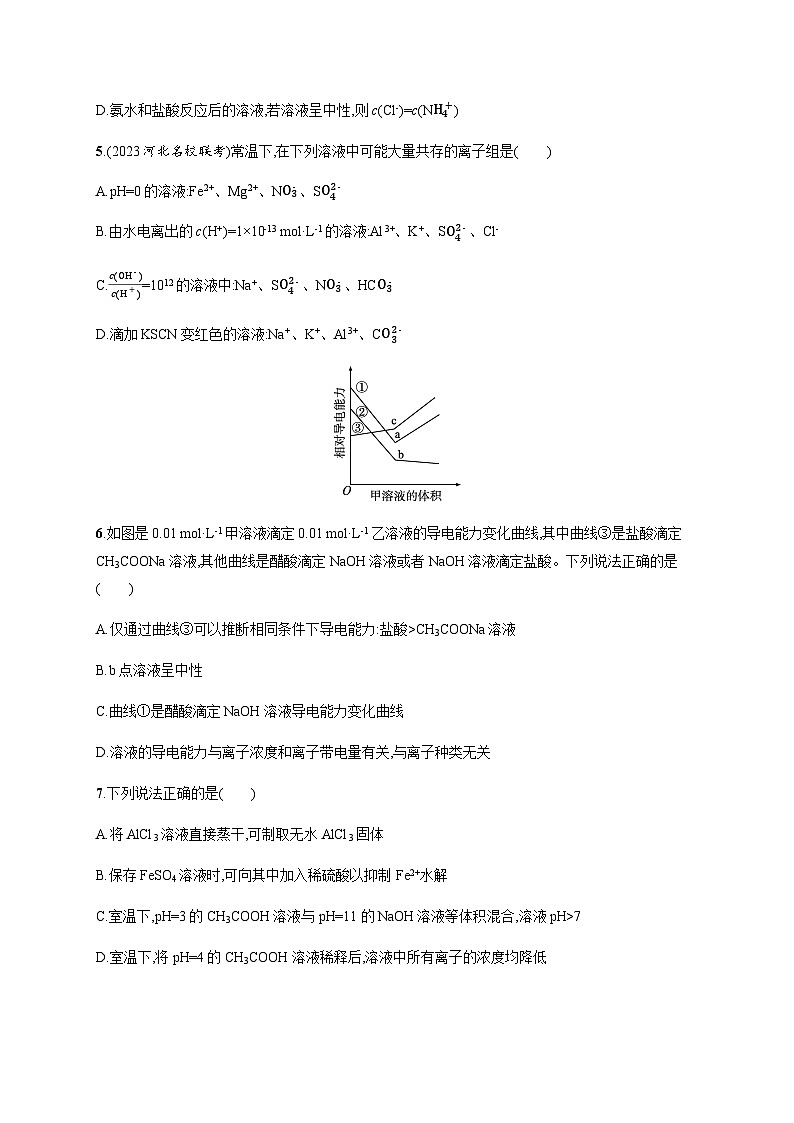 2023秋高中化学（苏教2019）选择性必修1 专题3　水溶液中的离子反应  测评 （含解析）第2页