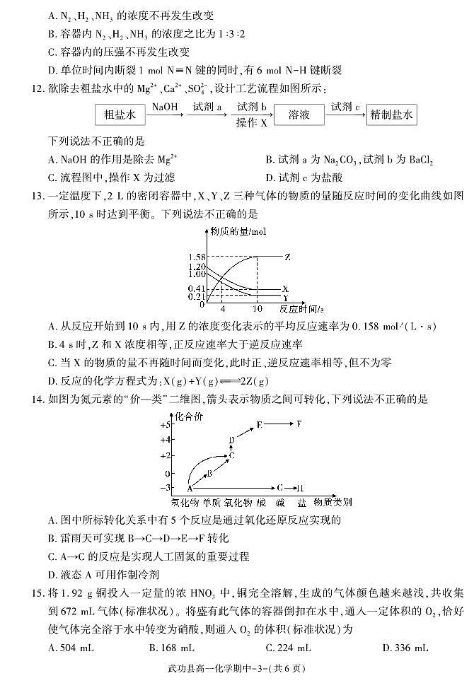 陕西省咸阳市武功县2022-2023学年高一化学下学期期中质量调研试题（PDF版附解析）03