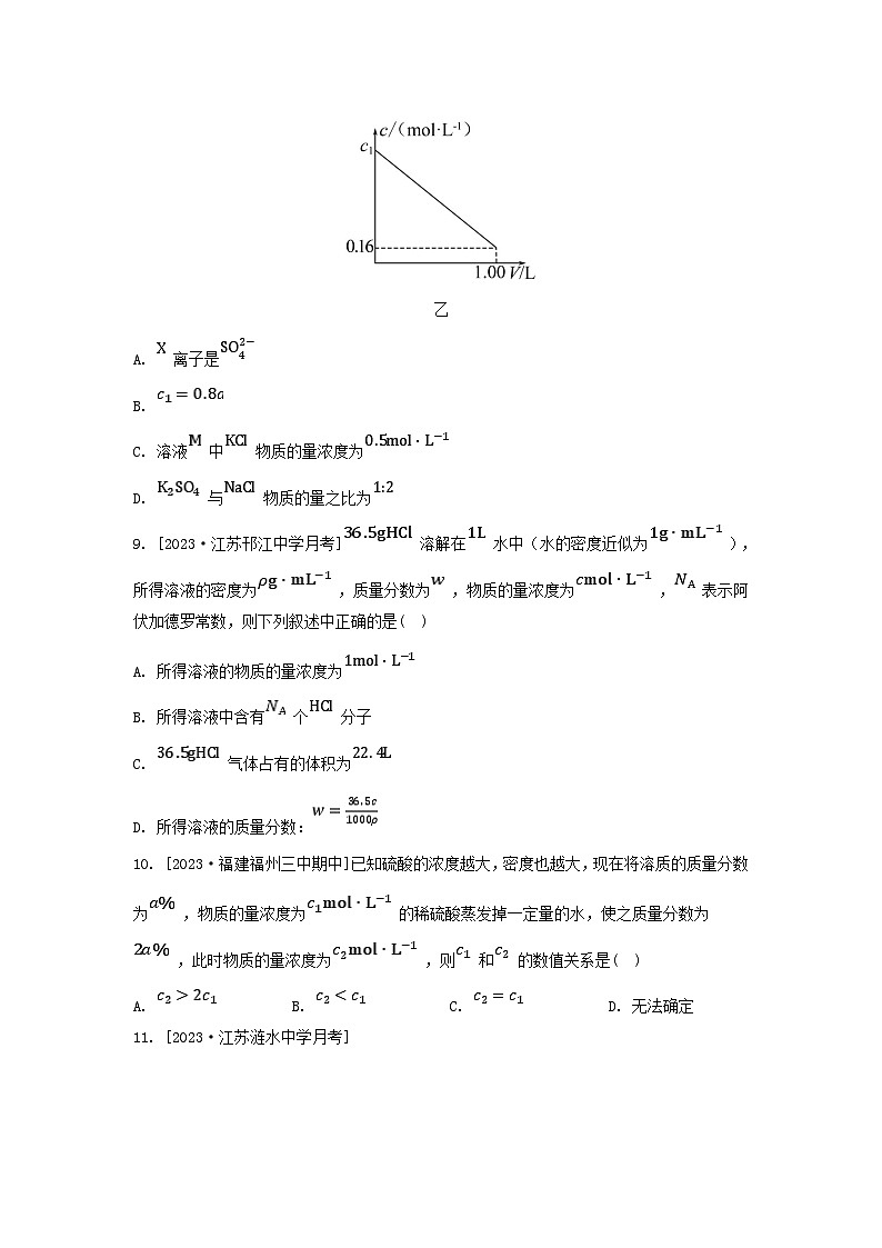 江苏专版2023_2024学年新教材高中化学专题2研究物质的基本方法第二单元溶液组成的定量研究第二课时物质的量浓度的计算分层作业苏教版必修第一册03