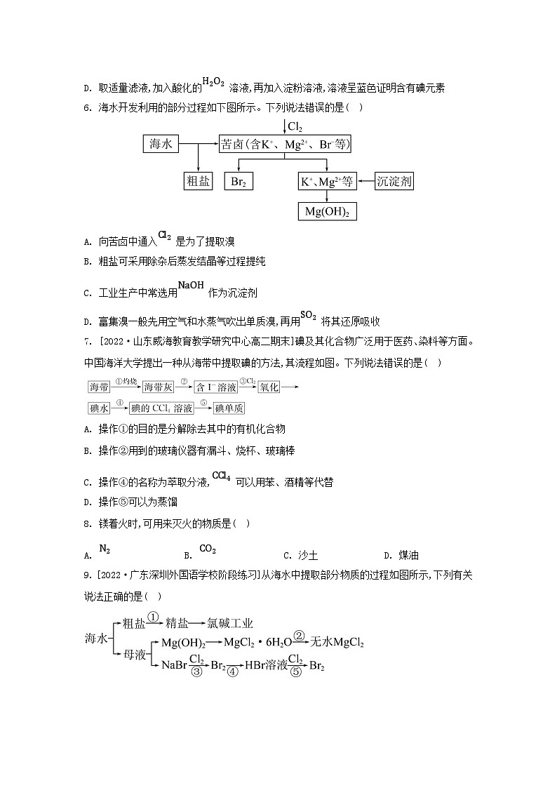 江苏专版2023_2024学年新教材高中化学专题3从海水中获得的化学物质第三单元海洋化学资源的综合利用第二课时从海水中提取镁从海带中提取碘分层作业苏教版必修第一册03