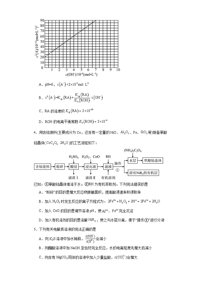 3.4难溶电解质的沉淀溶解平衡同步练习-沪科版高中化学选择性必修102