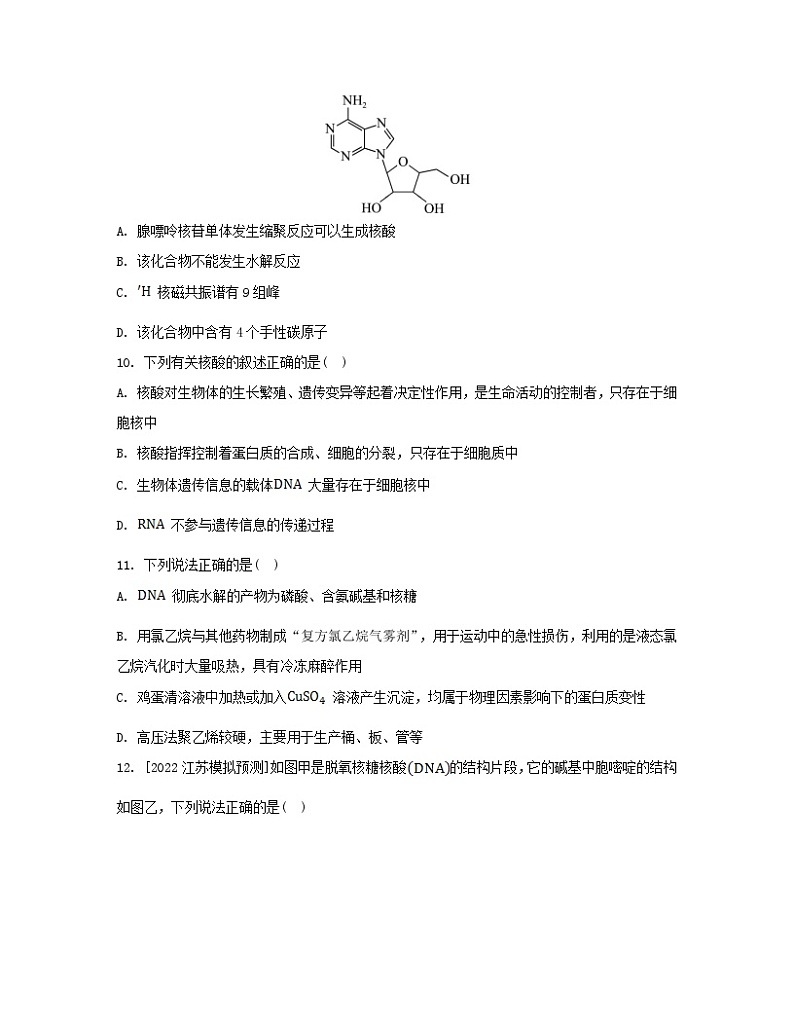 江苏专版2023_2024学年新教材高中化学专题6生命活动的物质基础__糖类油脂蛋白质第二单元蛋白质第二课时核酸的结构及生物功能分层作业苏教版选择性必修3第3页
