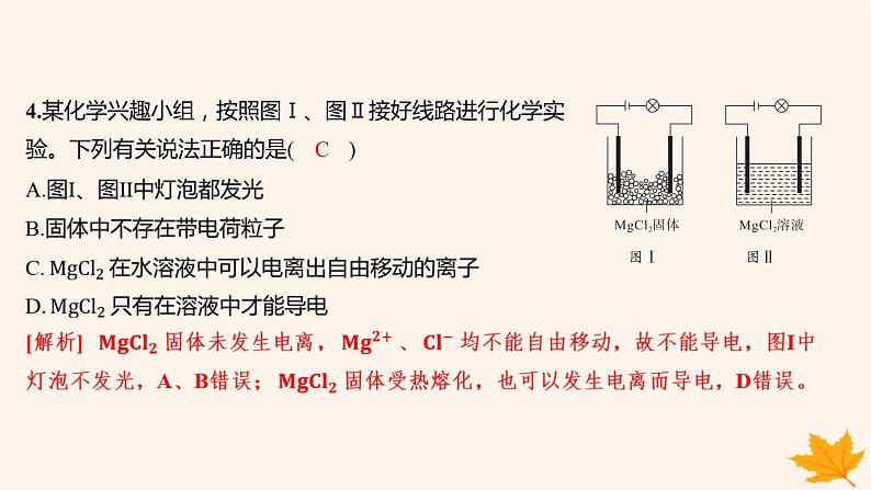 江苏专版2023_2024学年新教材高中化学第一章物质及其变化第二节离子反应第一课时电解质的电离分层作业课件新人教版必修第一册第6页