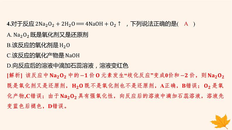 江苏专版2023_2024学年新教材高中化学第二章海水中的重要元素__钠和氯第一节钠及其化合物第一课时活泼的金属单质__钠氧化钠和过氧化钠分层作业课件新人教版必修第一册07